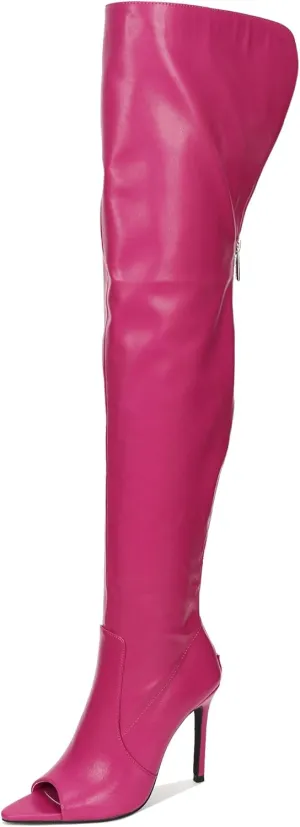 Cape Robbin Toxic Faux Snake Thigh High Over The Knee Boots, Peep Toe Stiletto Heel, Fashion Dress Boots for Women