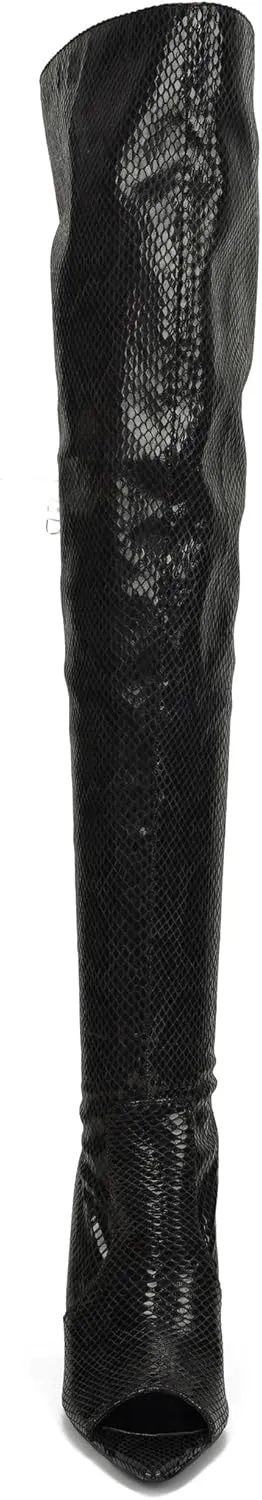Cape Robbin Toxic Faux Snake Thigh High Over The Knee Boots, Peep Toe Stiletto Heel, Fashion Dress Boots for Women