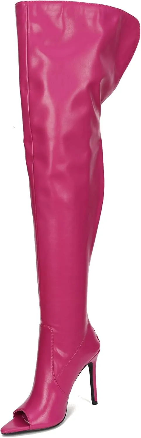 Cape Robbin Toxic Faux Snake Thigh High Over The Knee Boots, Peep Toe Stiletto Heel, Fashion Dress Boots for Women