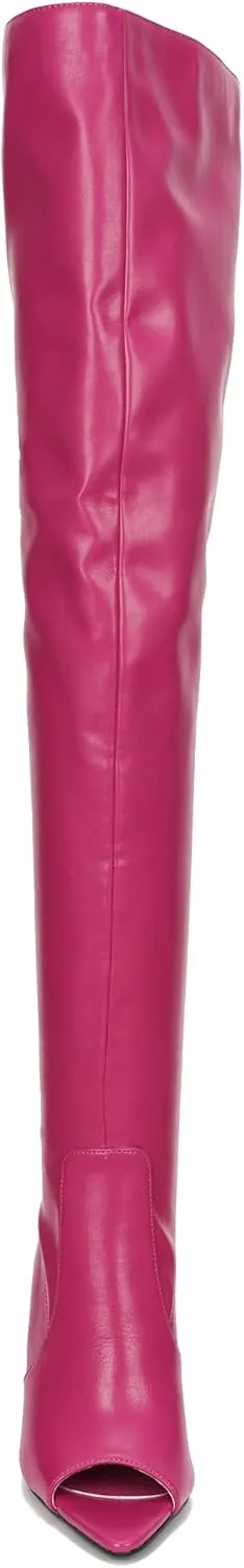 Cape Robbin Toxic Faux Snake Thigh High Over The Knee Boots, Peep Toe Stiletto Heel, Fashion Dress Boots for Women