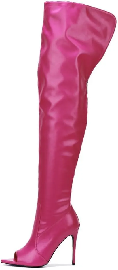 Cape Robbin Toxic Faux Snake Thigh High Over The Knee Boots, Peep Toe Stiletto Heel, Fashion Dress Boots for Women