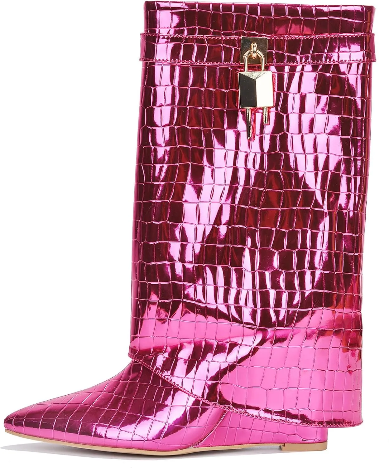 Cape Robbin Womens Lock Detail Zipper Clouser Pointed Toe Mid-Calf Wedge Boot Hadyn