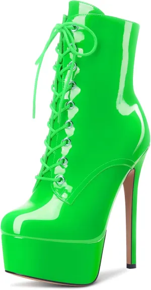Castamere Womens High Heel Platform Lace Up Ankle Boots Stiletto Heel Boot With Zipper Round Toe 6 Inch Heels