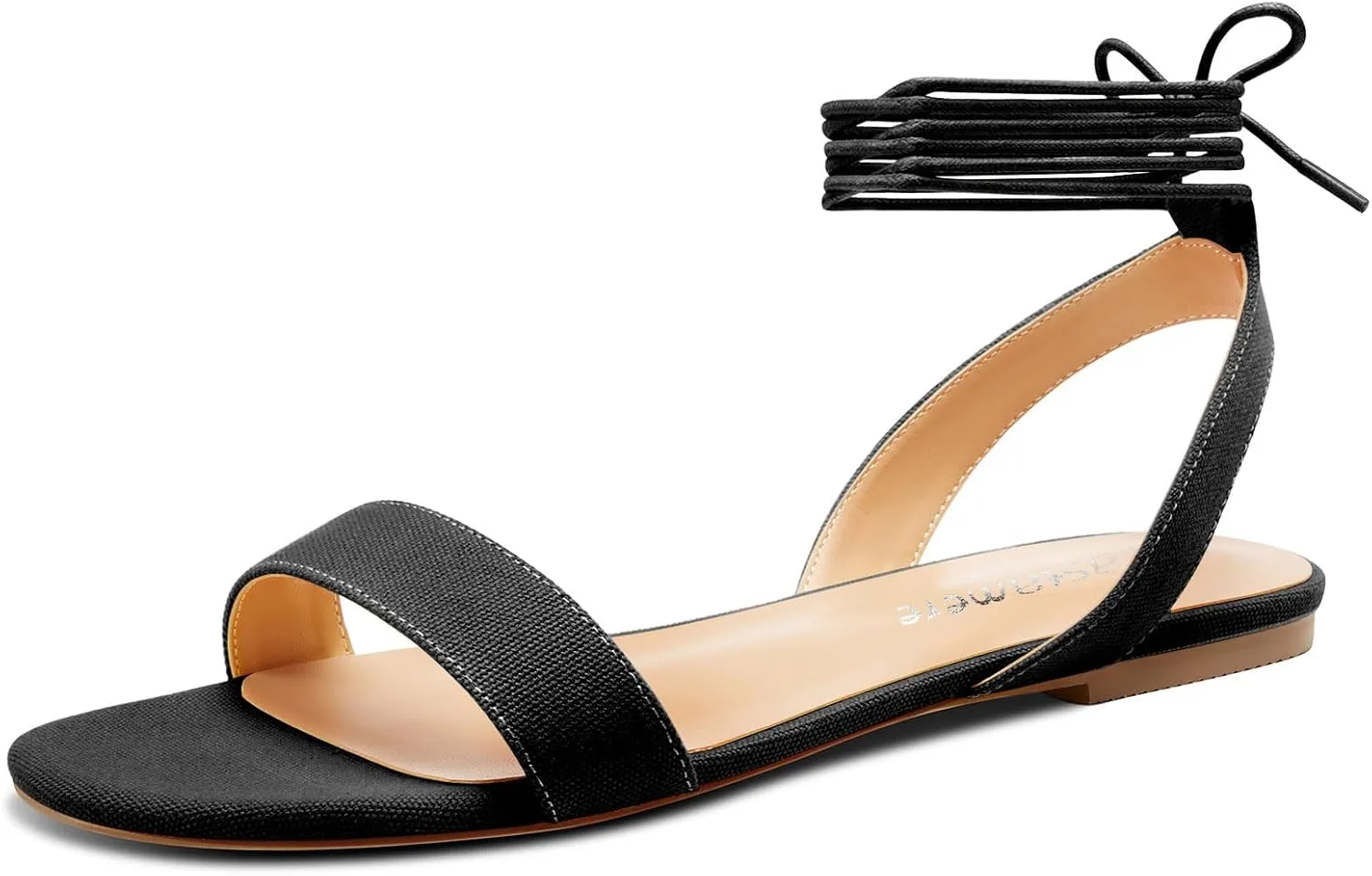 Castamere Womens Low Heel Open Toe Ankle Strap Lace-up Flats Shoes Sandals Casual Basic Classic Denim Summer 0.4 Inches Heels