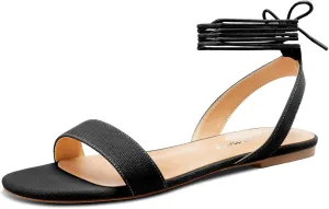Castamere Womens Low Heel Open Toe Ankle Strap Lace-up Flats Shoes Sandals Casual Basic Classic Denim Summer 0.4 Inches Heels