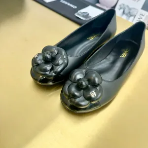 CC Loafers Black Leather Mix Floral Pattern 297799