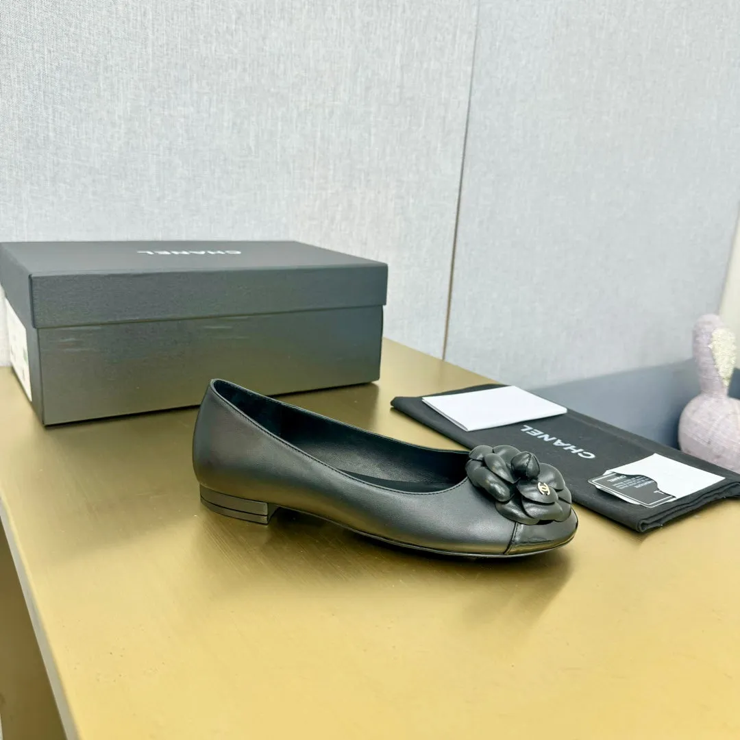CC Loafers Black Leather Mix Floral Pattern 297799