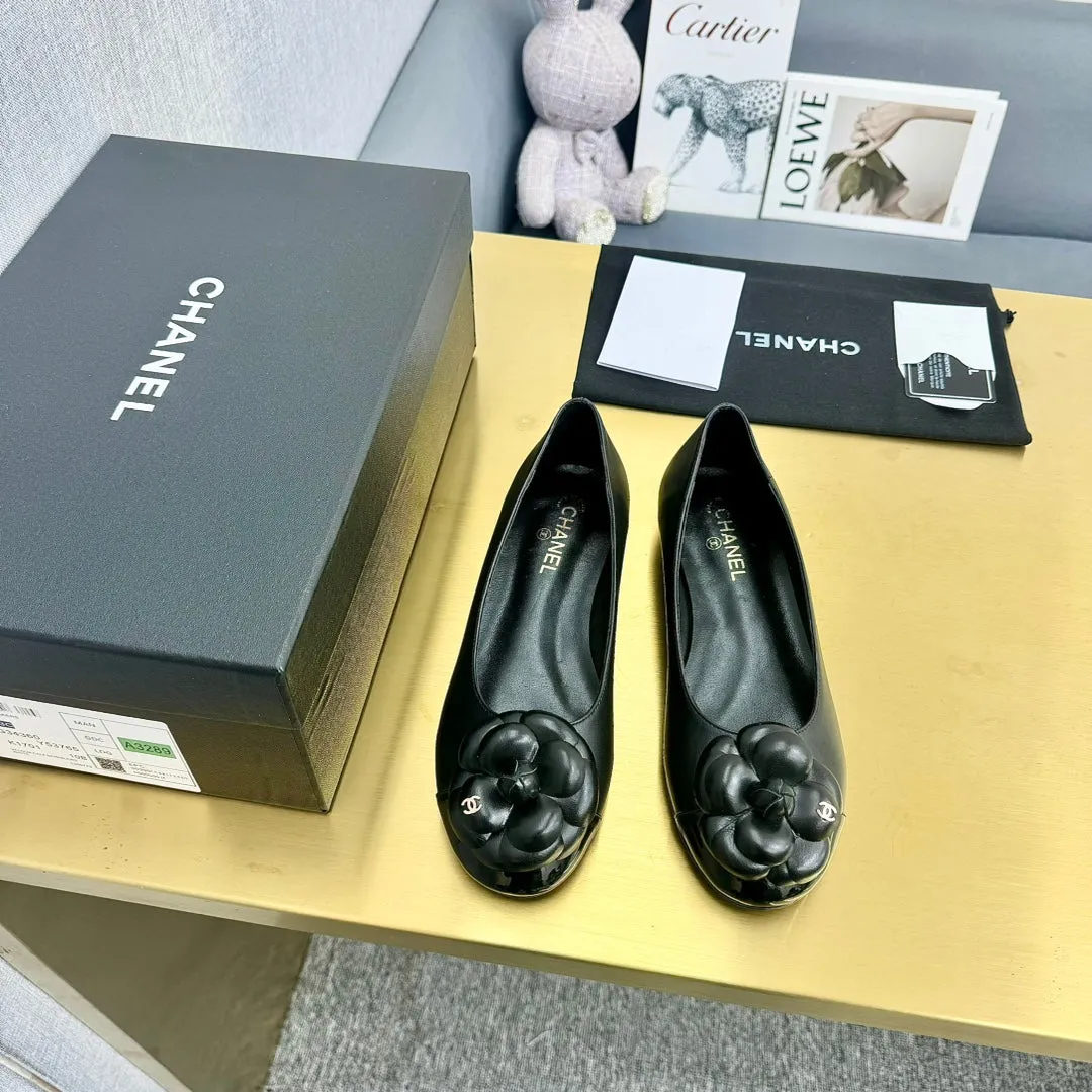 CC Loafers Black Leather Mix Floral Pattern 297799
