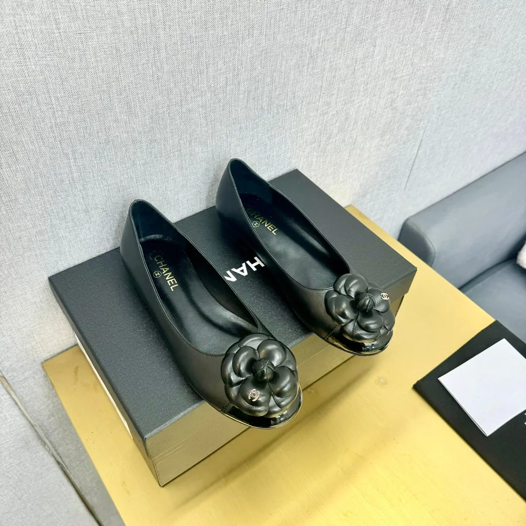 CC Loafers Black Leather Mix Floral Pattern 297799