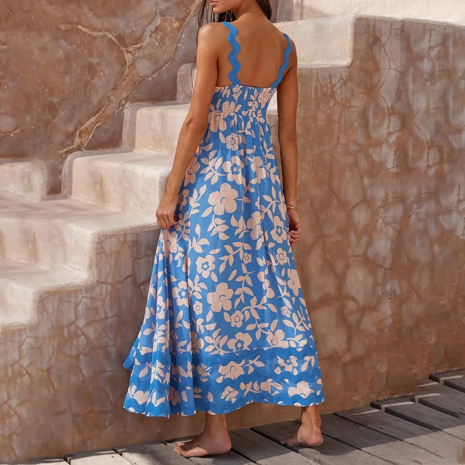 Ceboyel Women Summer Vacation Dresses 2024 Flowy Boho Maxi Long Dress Tiered Casual Sundresses Trendy Beachy Clothing