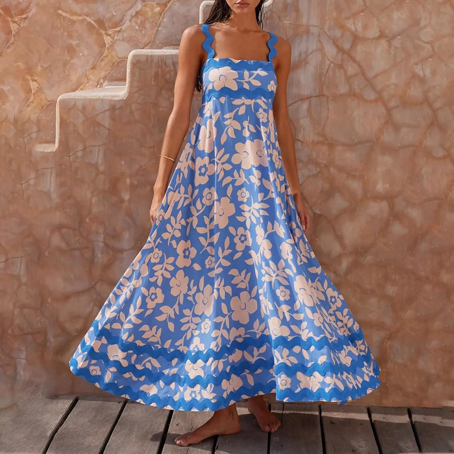 Ceboyel Women Summer Vacation Dresses 2024 Flowy Boho Maxi Long Dress Tiered Casual Sundresses Trendy Beachy Clothing