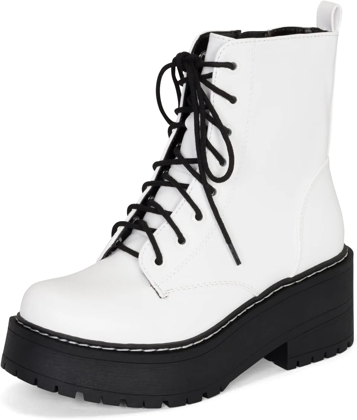 Chariot & Co Pure Women's Chunky Lug Sole Combat Lace-Up Side Zipper Fashion Ankle Boot - Stylish & Sturdy Women's Boots for Fashion and Comfort