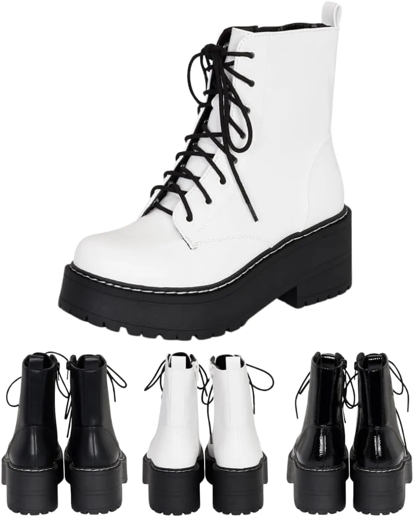 Chariot & Co Pure Women's Chunky Lug Sole Combat Lace-Up Side Zipper Fashion Ankle Boot - Stylish & Sturdy Women's Boots for Fashion and Comfort