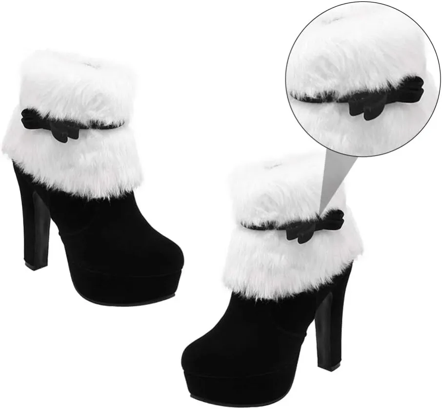 Christmas Ankle Boots Winter High Heel Platform Boot Plush Zipper Ankle Shoes Women Winter Short Boot with Bow Decor