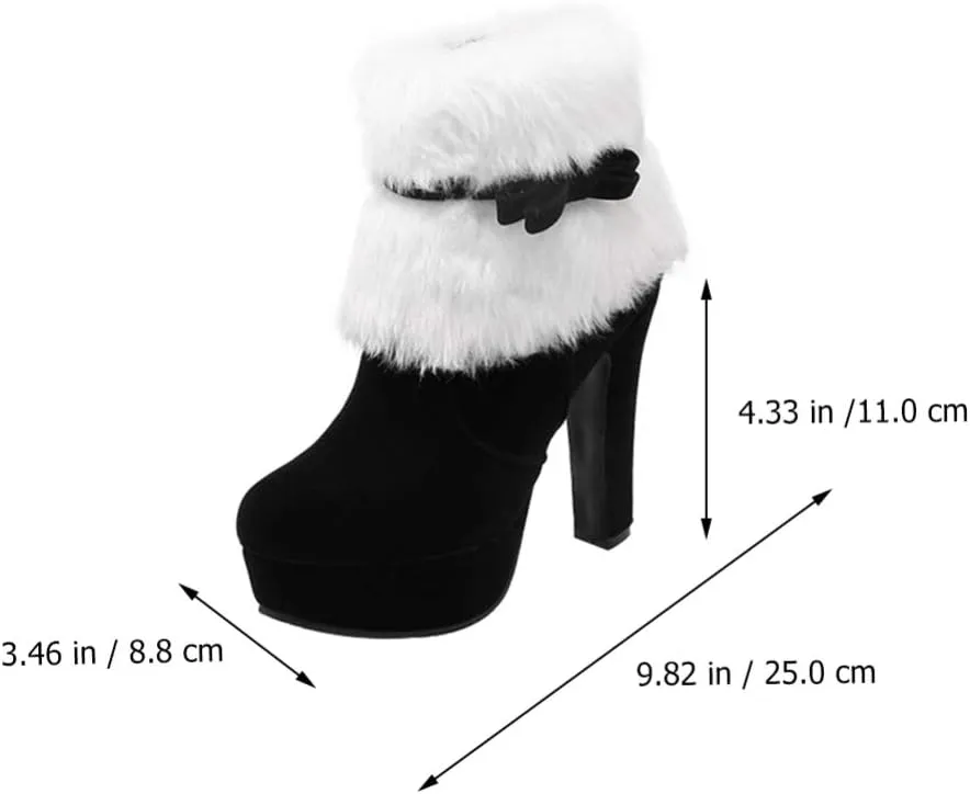 Christmas Ankle Boots Winter High Heel Platform Boot Plush Zipper Ankle Shoes Women Winter Short Boot with Bow Decor