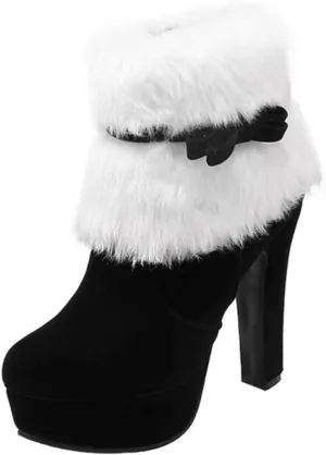 Christmas Ankle Boots Winter High Heel Platform Boot Plush Zipper Ankle Shoes Women Winter Short Boot with Bow Decor