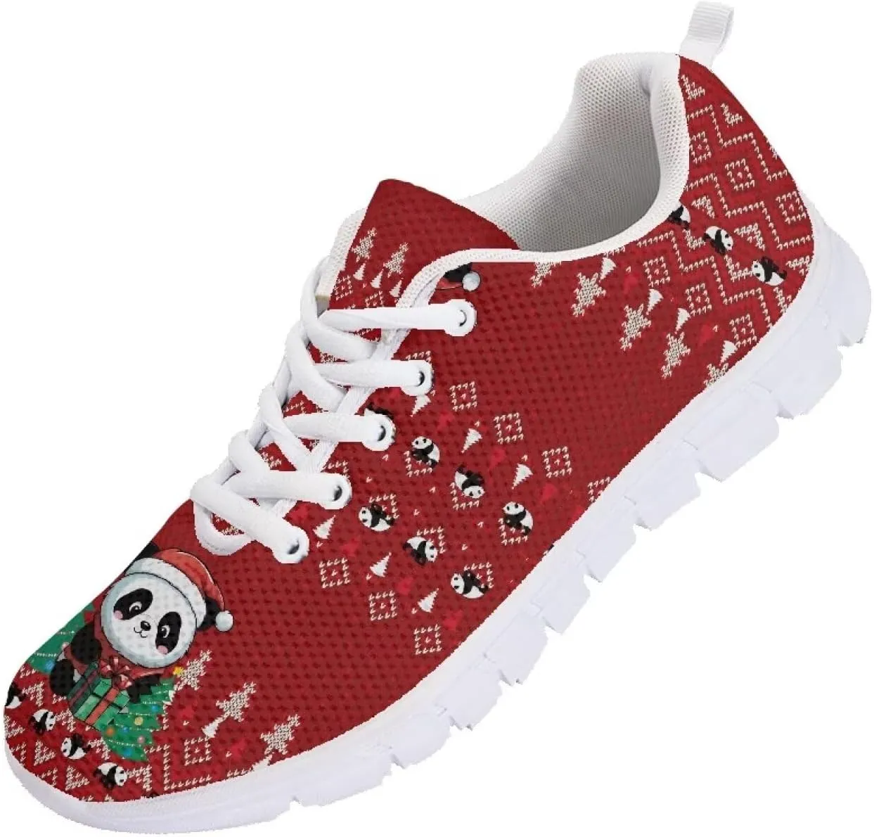 Christmas Women's Sneakers Soft Lace-Up Workout Tennis Sneakers for Womens Low-Top Anti-Skid Lightweight Outdoor Exercise Walking Shoes for Ladies US 5-12