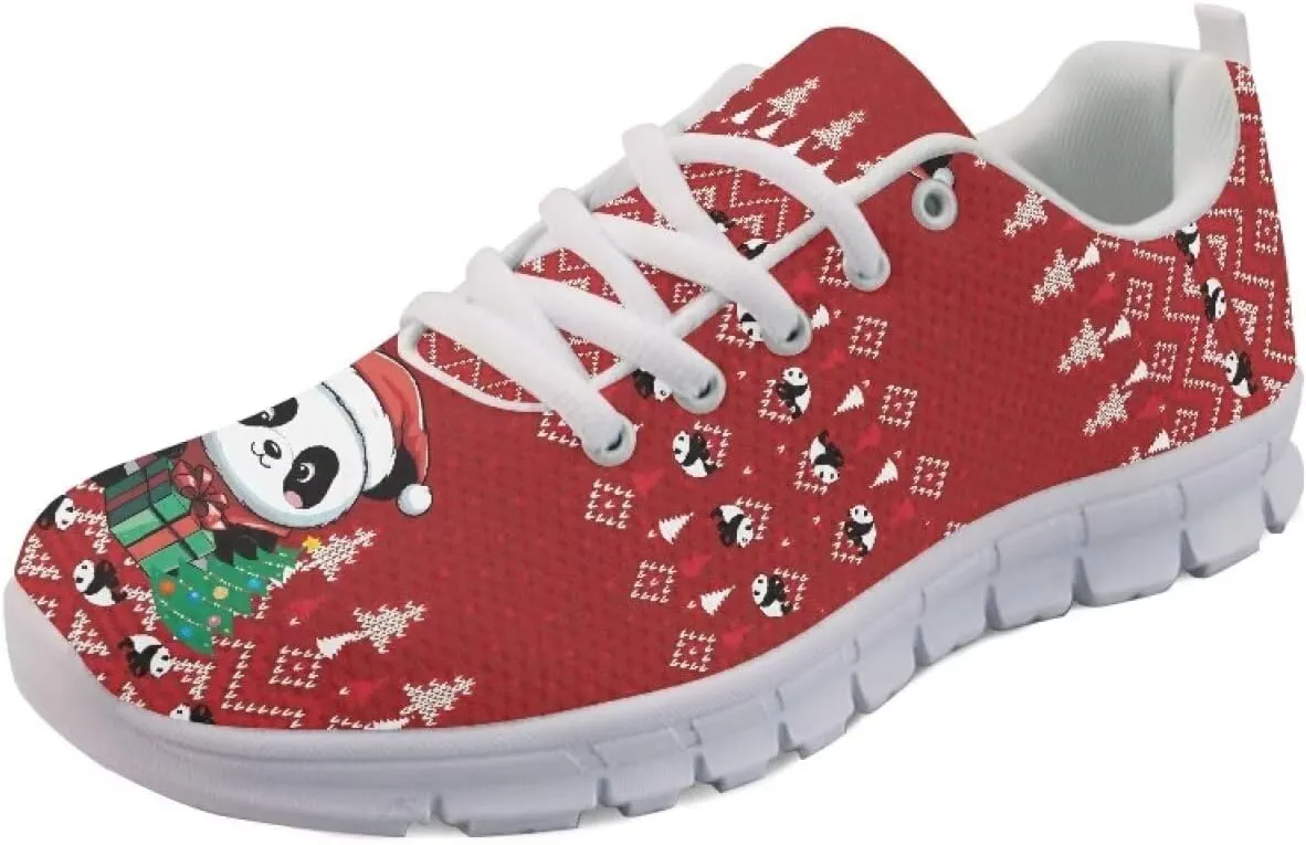Christmas Women's Sneakers Soft Lace-Up Workout Tennis Sneakers for Womens Low-Top Anti-Skid Lightweight Outdoor Exercise Walking Shoes for Ladies US 5-12