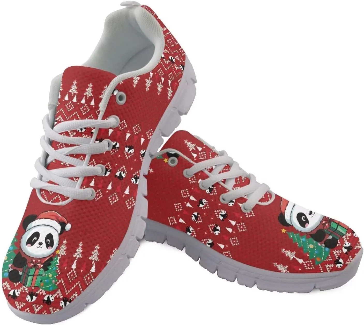 Christmas Women's Sneakers Soft Lace-Up Workout Tennis Sneakers for Womens Low-Top Anti-Skid Lightweight Outdoor Exercise Walking Shoes for Ladies US 5-12