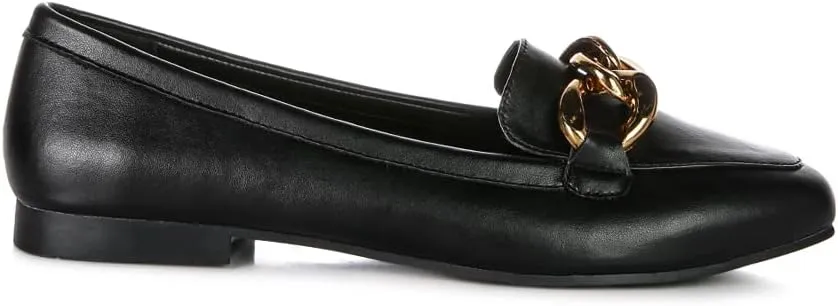 Chunky Metal Chain Faux Leather Loafers