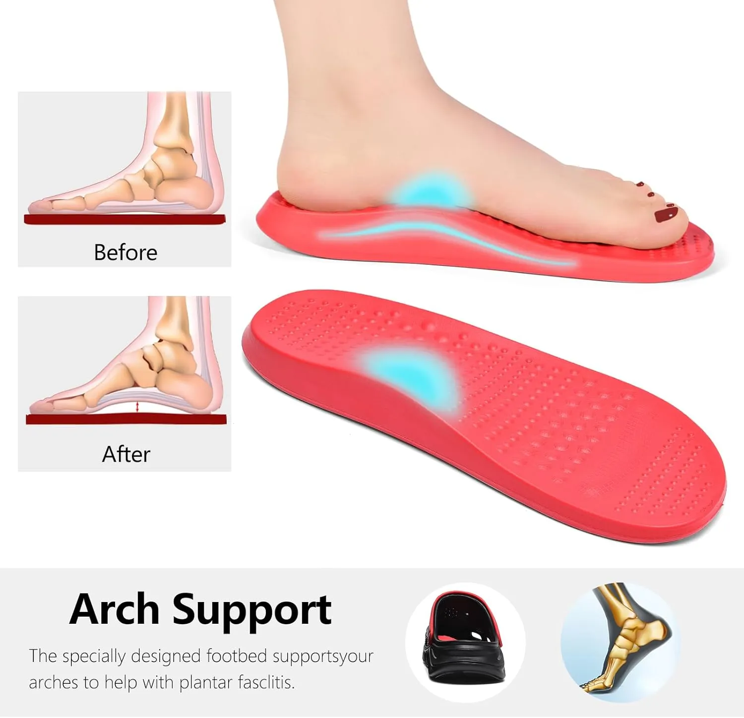 clootess Arch Support Garden Clogs Orthopedic Shoes for Women and Men Sandals Pillow Recovery Fasciitis Feet Insoles