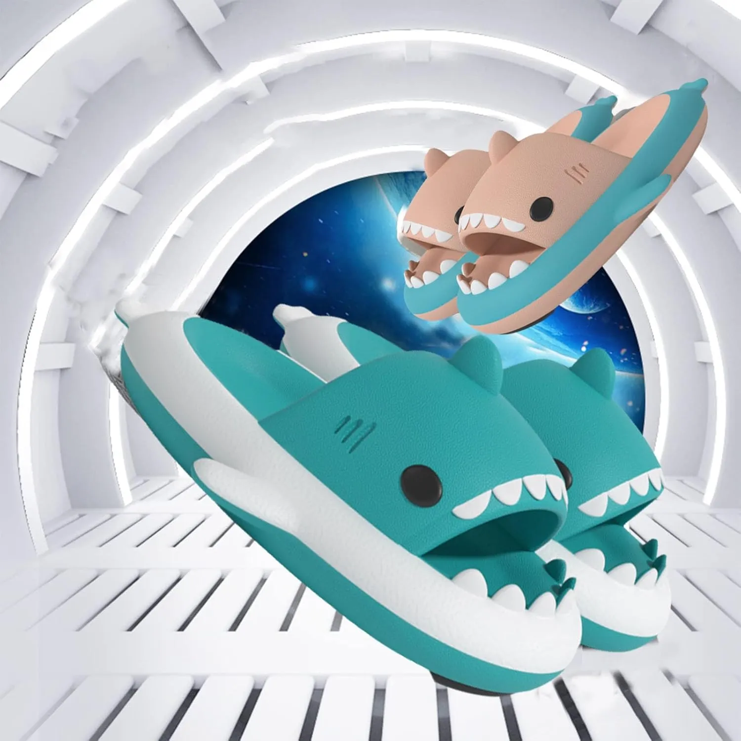 Cloud Shark Slides for Women Men, Bicolor Thick Sole Couple Cloud Shark Slippers, Sunmmer Cute Beach Bathroom Shark Sandals