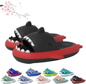 Cloud Shark Slides for Women Men, Bicolor Thick Sole Couple Cloud Shark Slippers, Sunmmer Cute Beach Bathroom Shark Sandals
