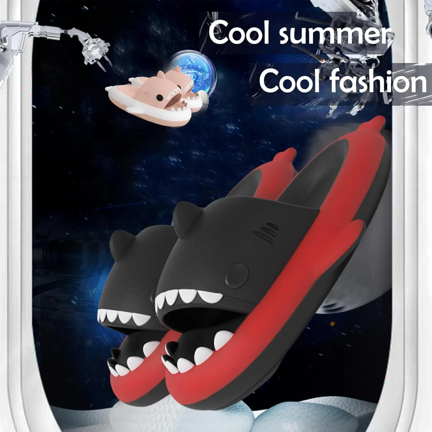 Cloud Shark Slides for Women Men, Bicolor Thick Sole Couple Cloud Shark Slippers, Sunmmer Cute Beach Bathroom Shark Sandals