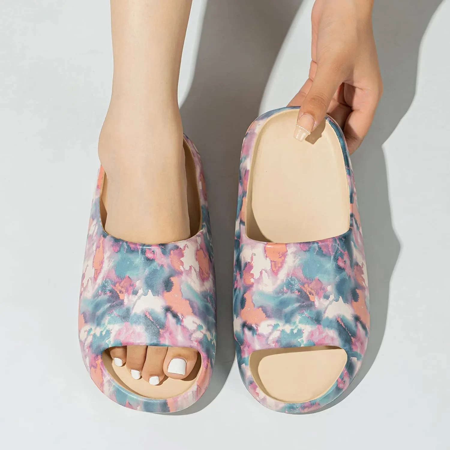 Cloud Slides for Women and Men, Platform Slides Slippers, Non-Slip Quick Drying Soft Lightweight Shower Shoes, Thick Sole Open Toe Slides Sandals for Indoor & Outdoor