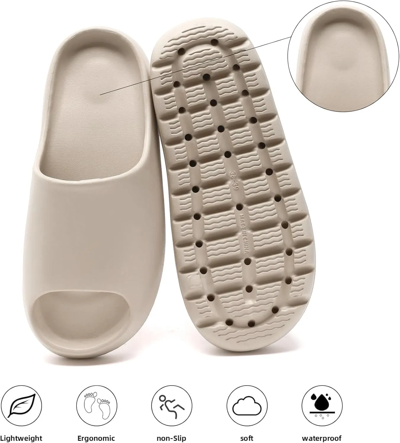 Cloud Slides for Women Men, Recovery Womens Pillow Slides,EVA Anti-Slip shower shoes,Thick Sole Open Toe Garden Shoes,men's sandals,mens slippers for Indoor and Outdoor Size