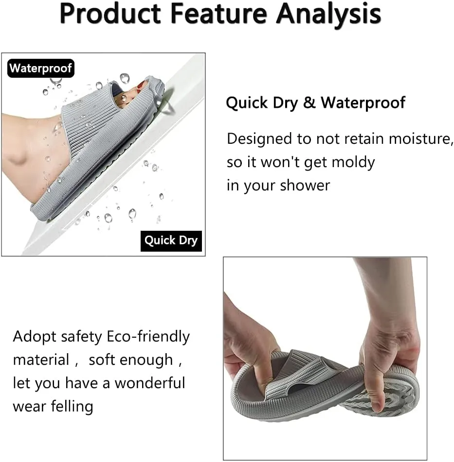Cloud Slippers for Women and Men Pillow Slippers Non-Slip Shower Slides Bathroom Sandals | Super Comfy | Cushion Thick Sole