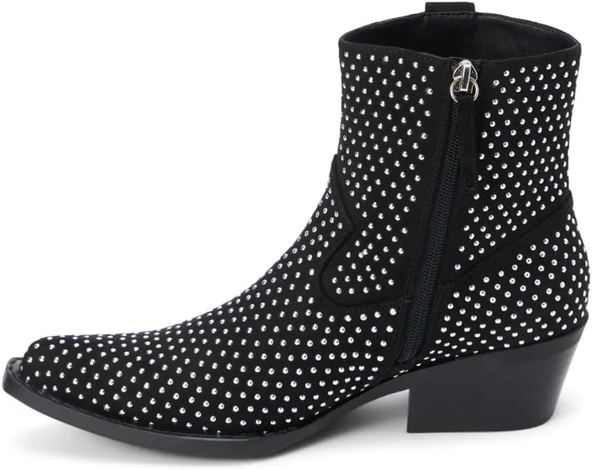 Coconuts by Matisse Womens Calistoga Studded Pointed Toe Zippered Casual Boots Ankle Mid Heel 2-3" - Black