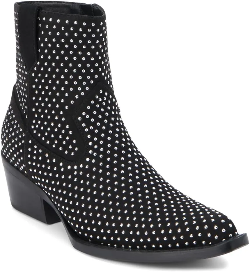 Coconuts by Matisse Womens Calistoga Studded Pointed Toe Zippered Casual Boots Ankle Mid Heel 2-3" - Black