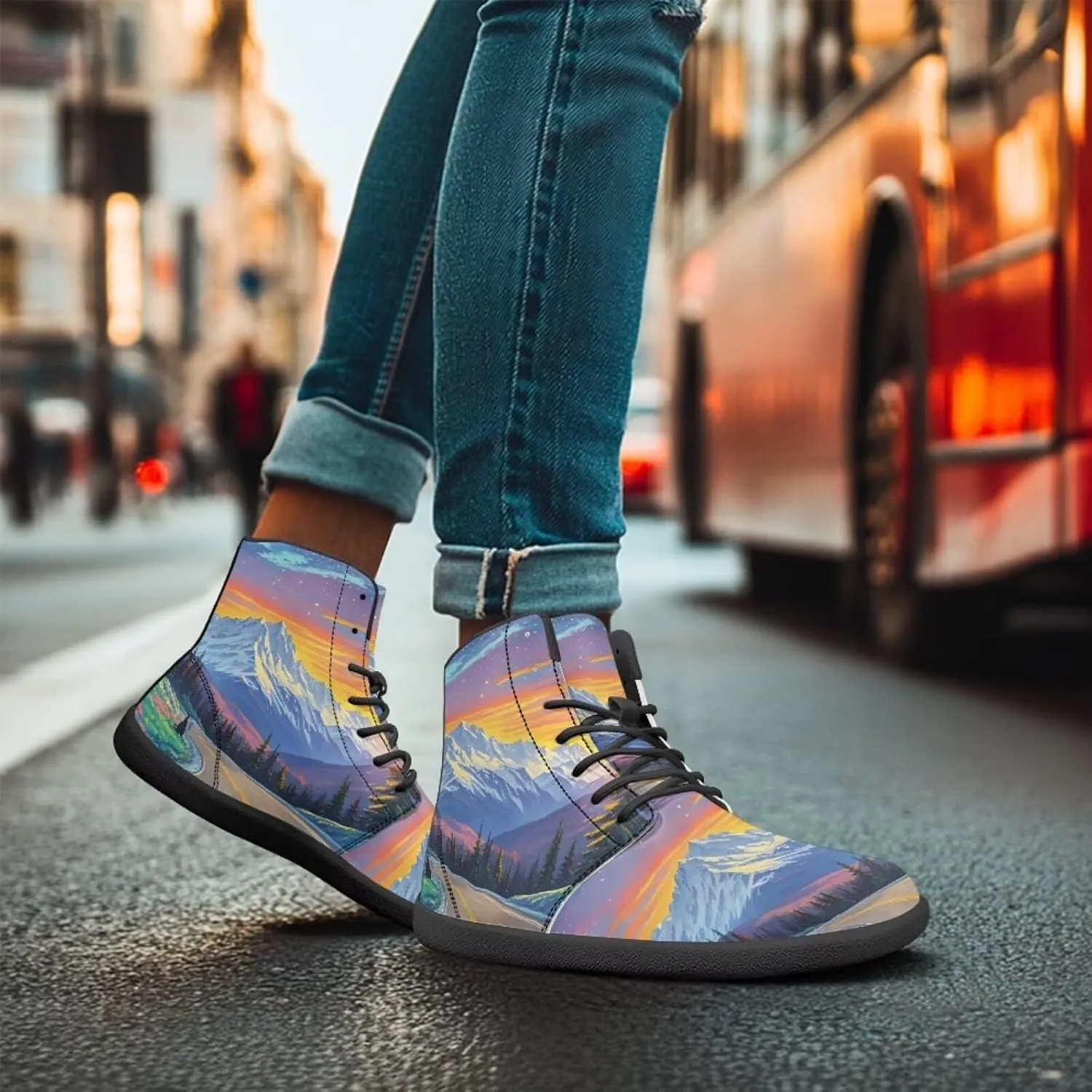 Coloranimal Women's High Top Barefoot Shoes Fashion Sneakers Wide Toe Box Shoes for Women Fashion Walking Shoes Lace Up Shoes Black Sole