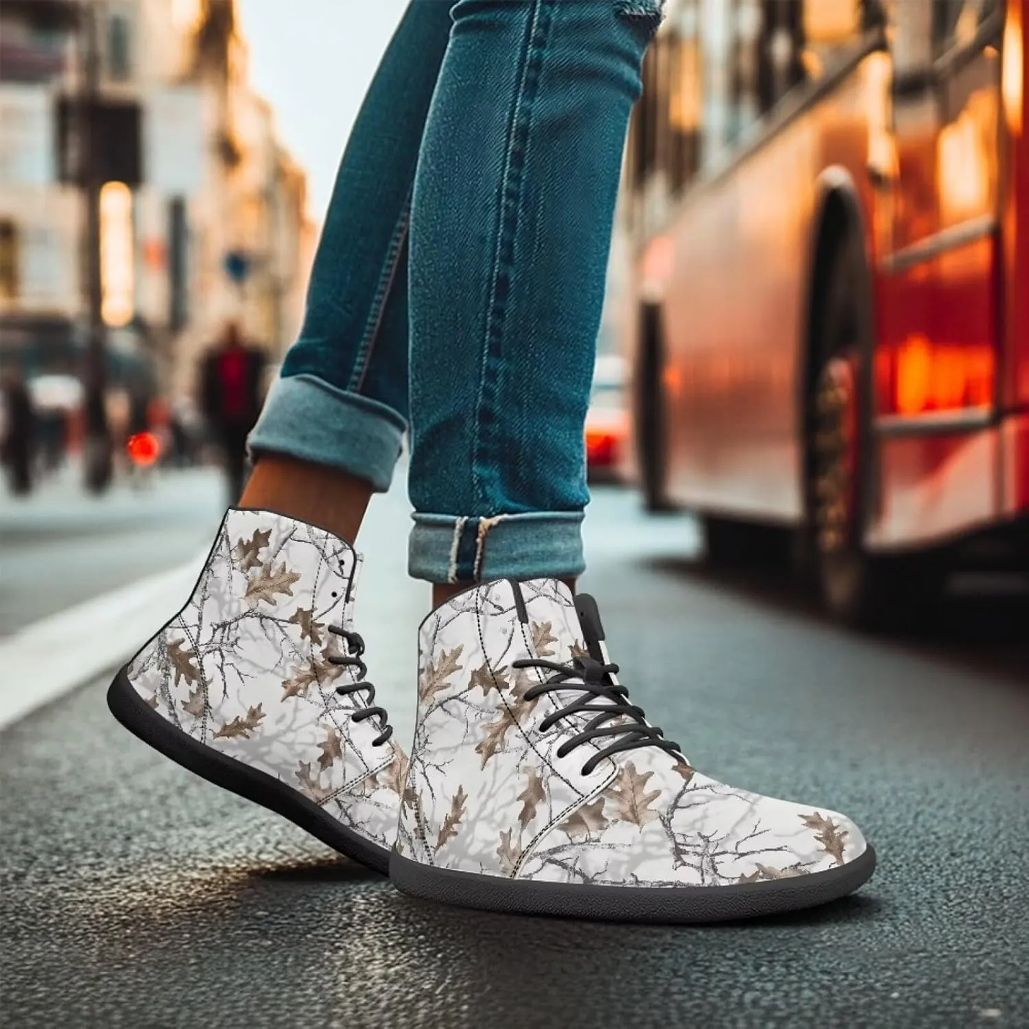 Coloranimal Women's High Top Barefoot Shoes Fashion Sneakers Wide Toe Box Shoes for Women Fashion Walking Shoes Lace Up Shoes Black Sole