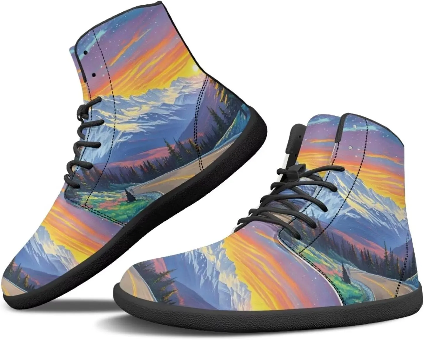 Coloranimal Women's High Top Barefoot Shoes Fashion Sneakers Wide Toe Box Shoes for Women Fashion Walking Shoes Lace Up Shoes Black Sole