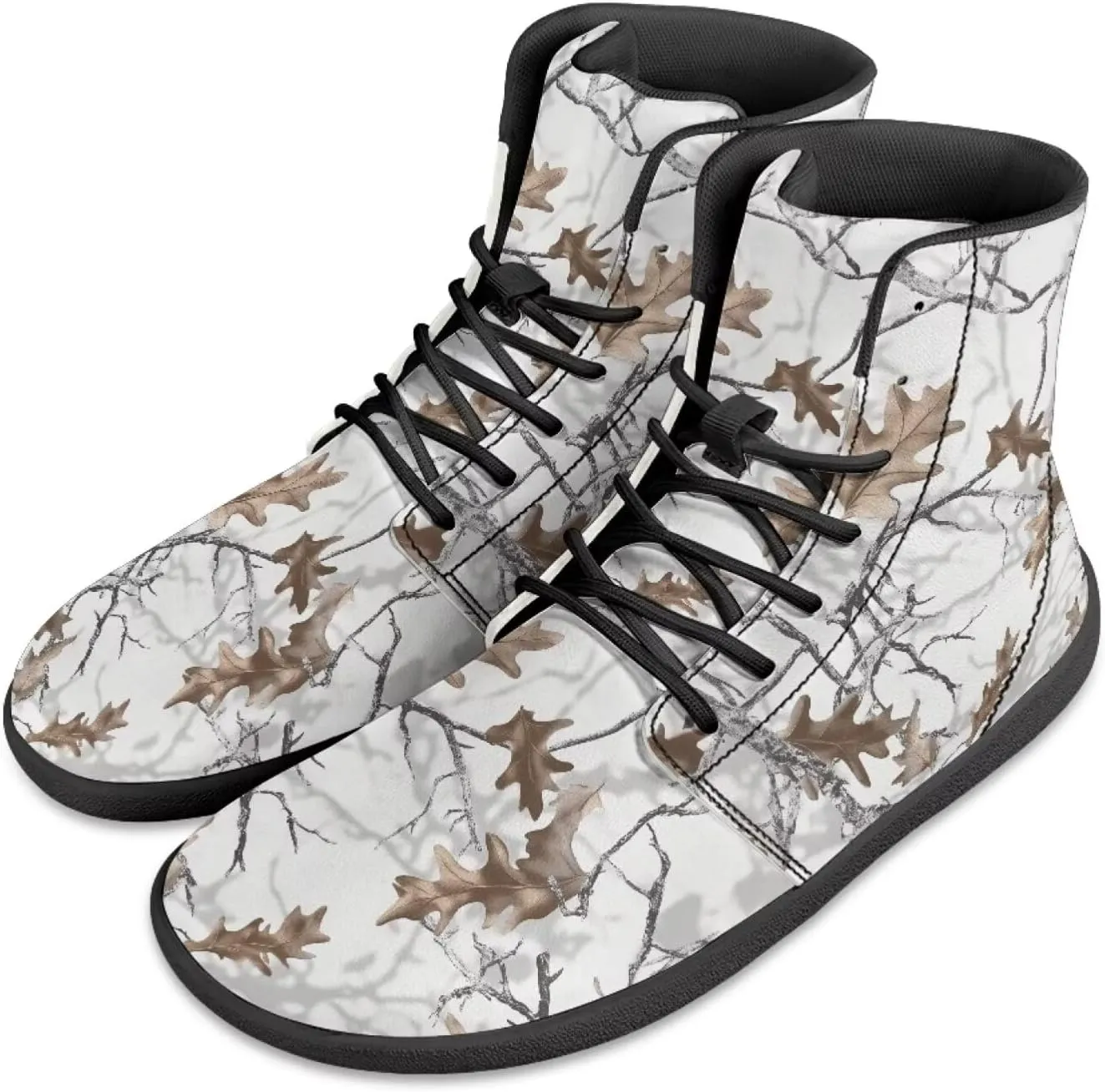 Coloranimal Women's High Top Barefoot Shoes Fashion Sneakers Wide Toe Box Shoes for Women Fashion Walking Shoes Lace Up Shoes Black Sole