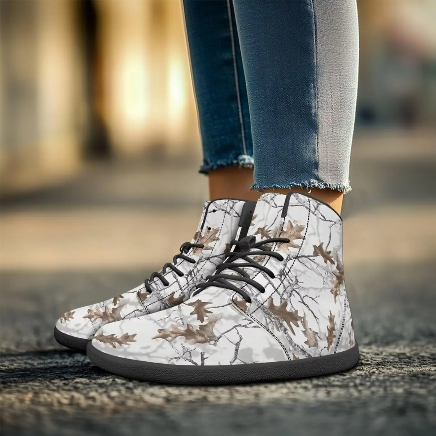 Coloranimal Women's High Top Barefoot Shoes Fashion Sneakers Wide Toe Box Shoes for Women Fashion Walking Shoes Lace Up Shoes Black Sole