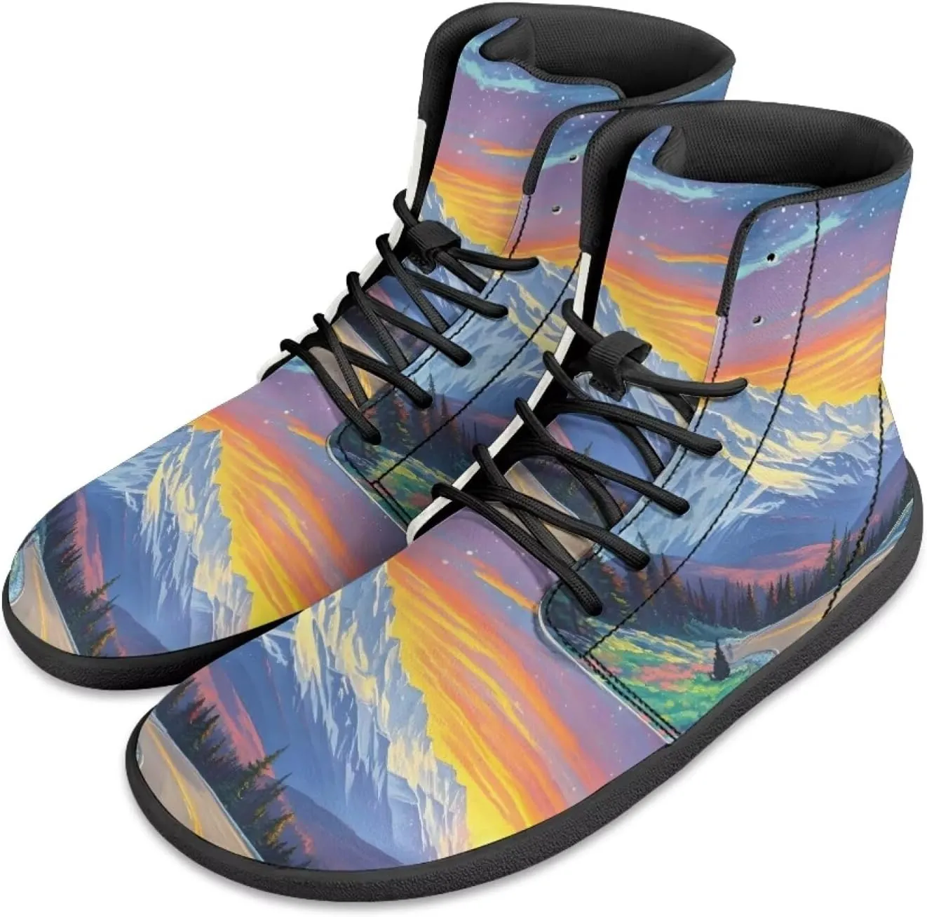 Coloranimal Women's High Top Barefoot Shoes Fashion Sneakers Wide Toe Box Shoes for Women Fashion Walking Shoes Lace Up Shoes Black Sole