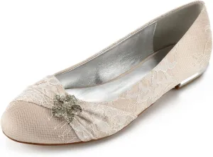 COMFASH Wedding Shoes Flats Women Closed Toe Lace Bridal Dress Ballerina Sandals