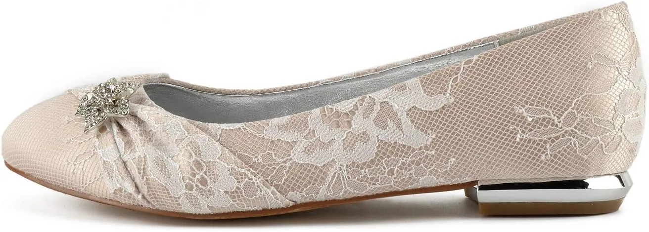 COMFASH Wedding Shoes Flats Women Closed Toe Lace Bridal Dress Ballerina Sandals