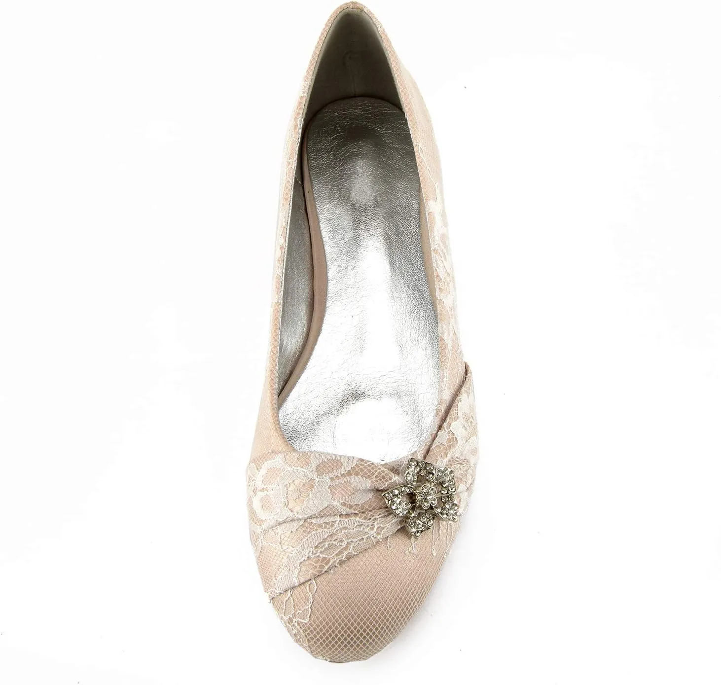 COMFASH Wedding Shoes Flats Women Closed Toe Lace Bridal Dress Ballerina Sandals