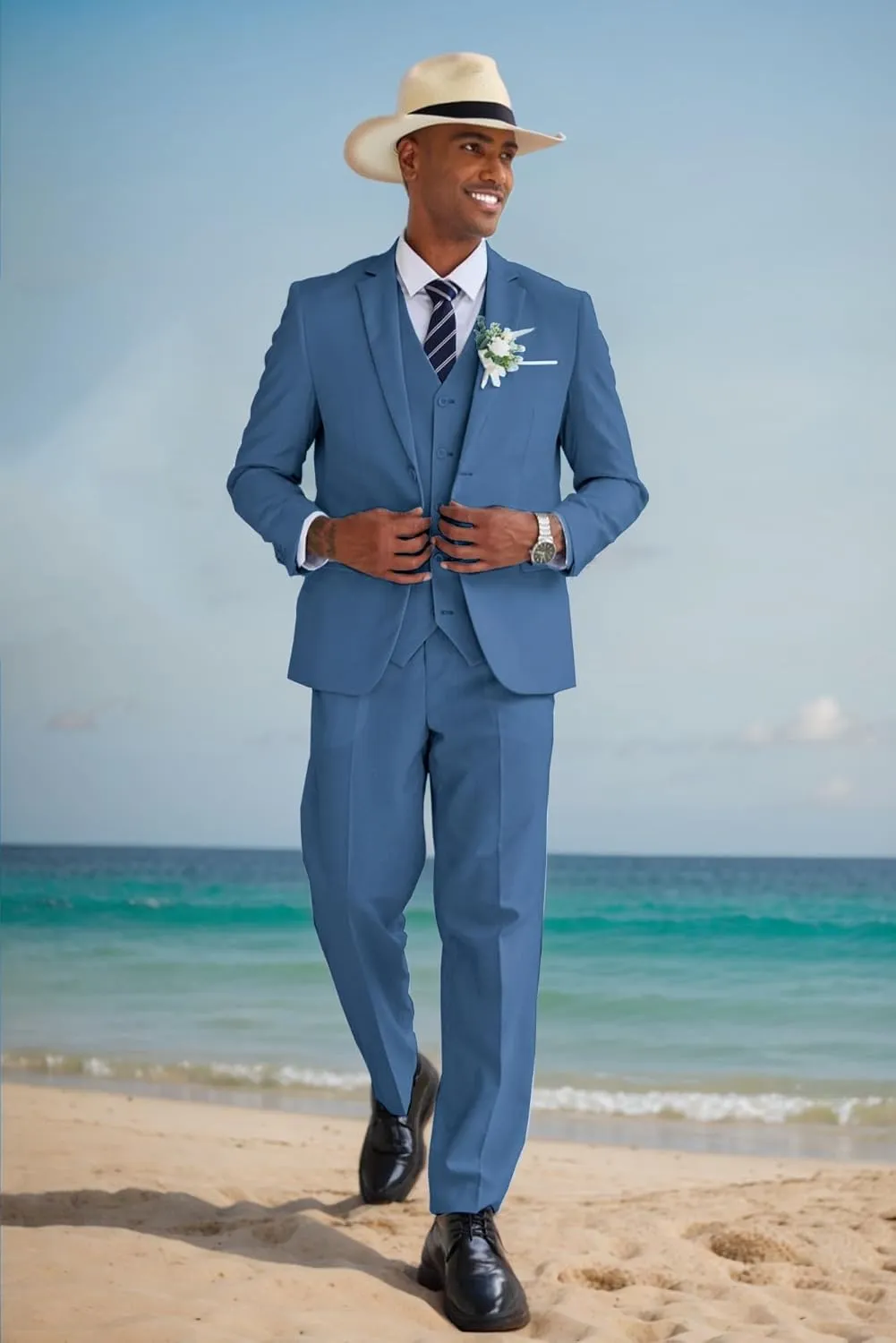 COOFANDY Men's 3 Piece Linen Suits Casual Lightweight Blazer Jackets Vest Pants Set for Wedding Business Prom