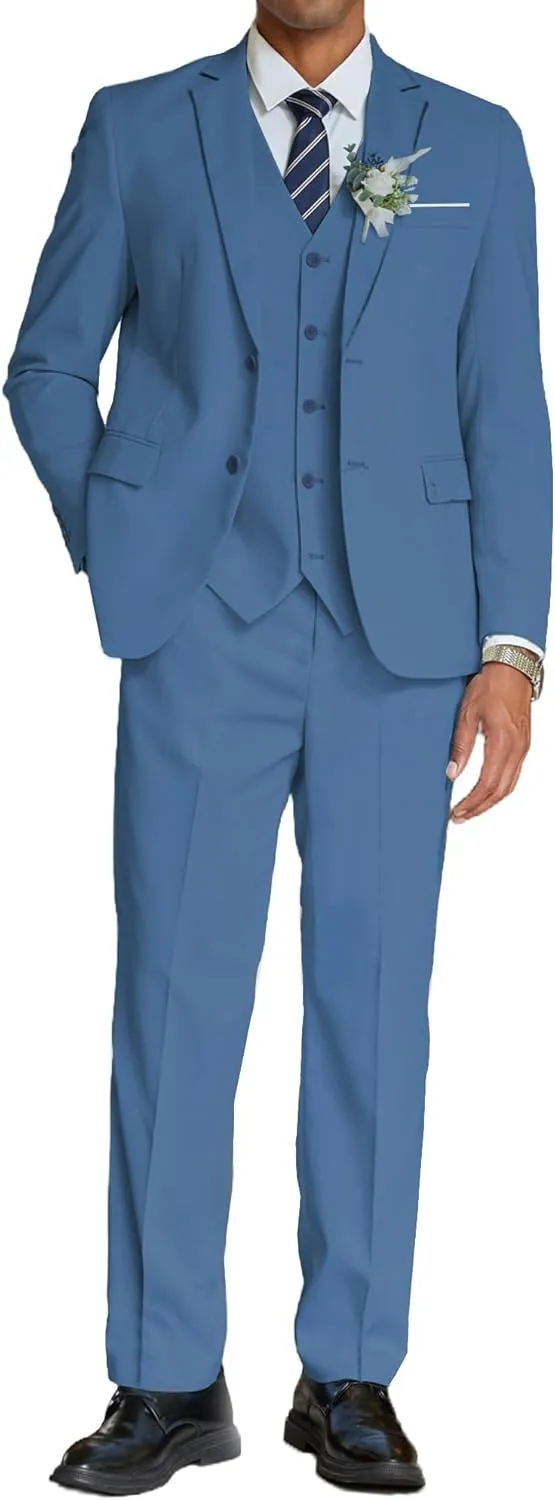 COOFANDY Men's 3 Piece Linen Suits Casual Lightweight Blazer Jackets Vest Pants Set for Wedding Business Prom