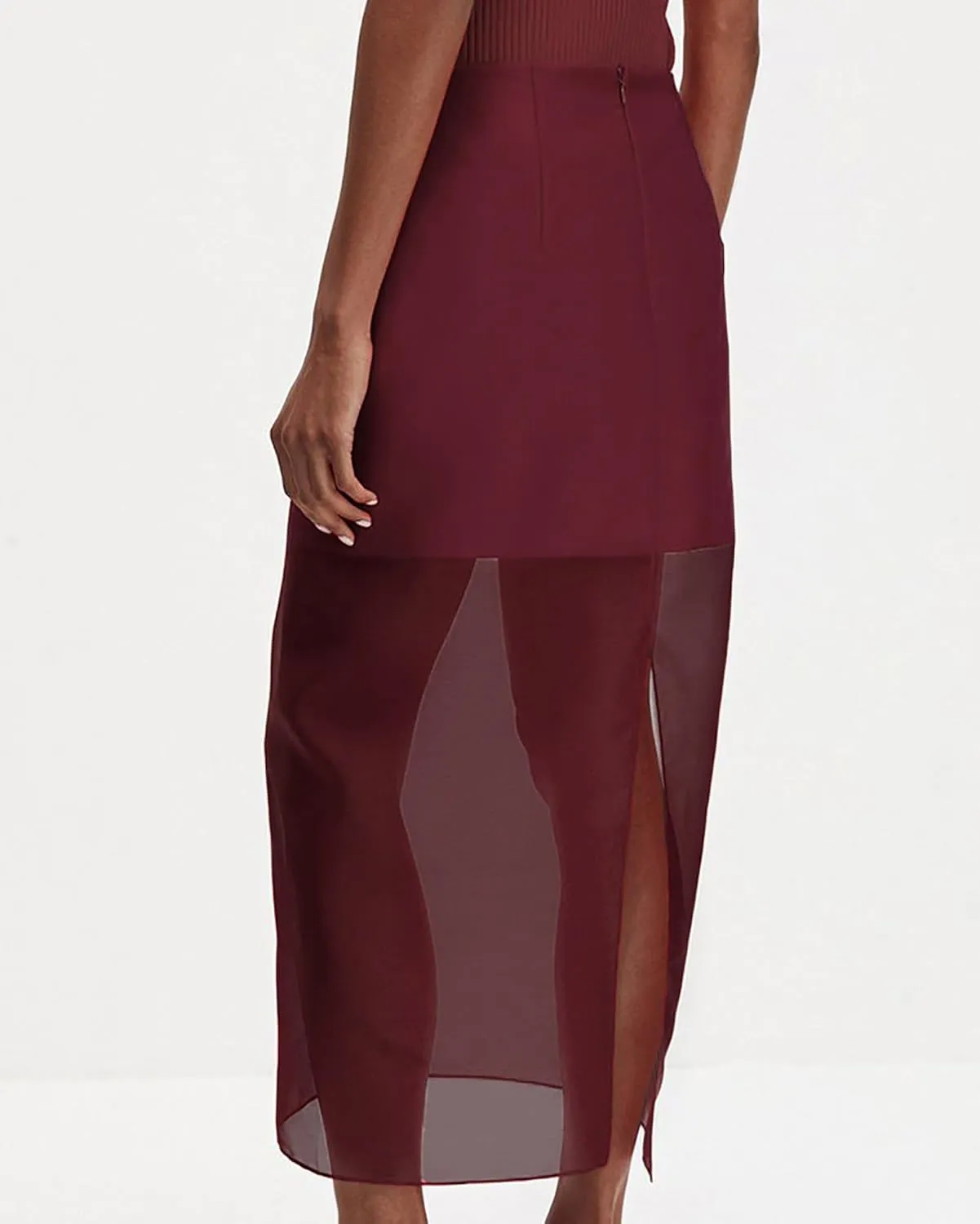 CORIRESHA Women's Sheer Mesh Back Split High Waisted Work Flowy Long Skirt
