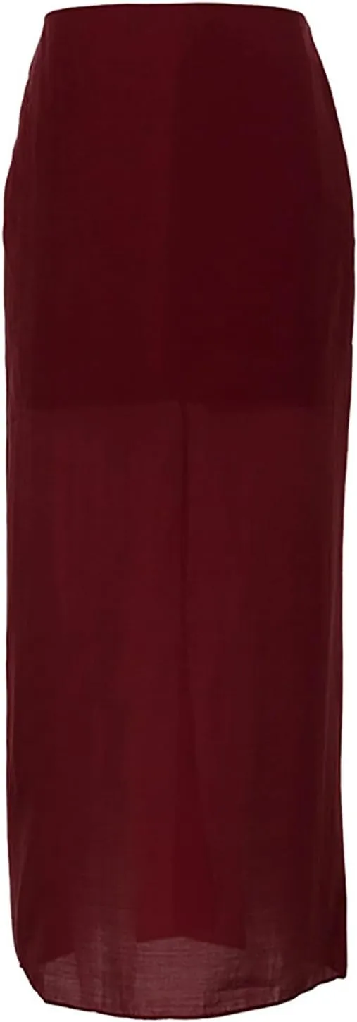 CORIRESHA Women's Sheer Mesh Back Split High Waisted Work Flowy Long Skirt