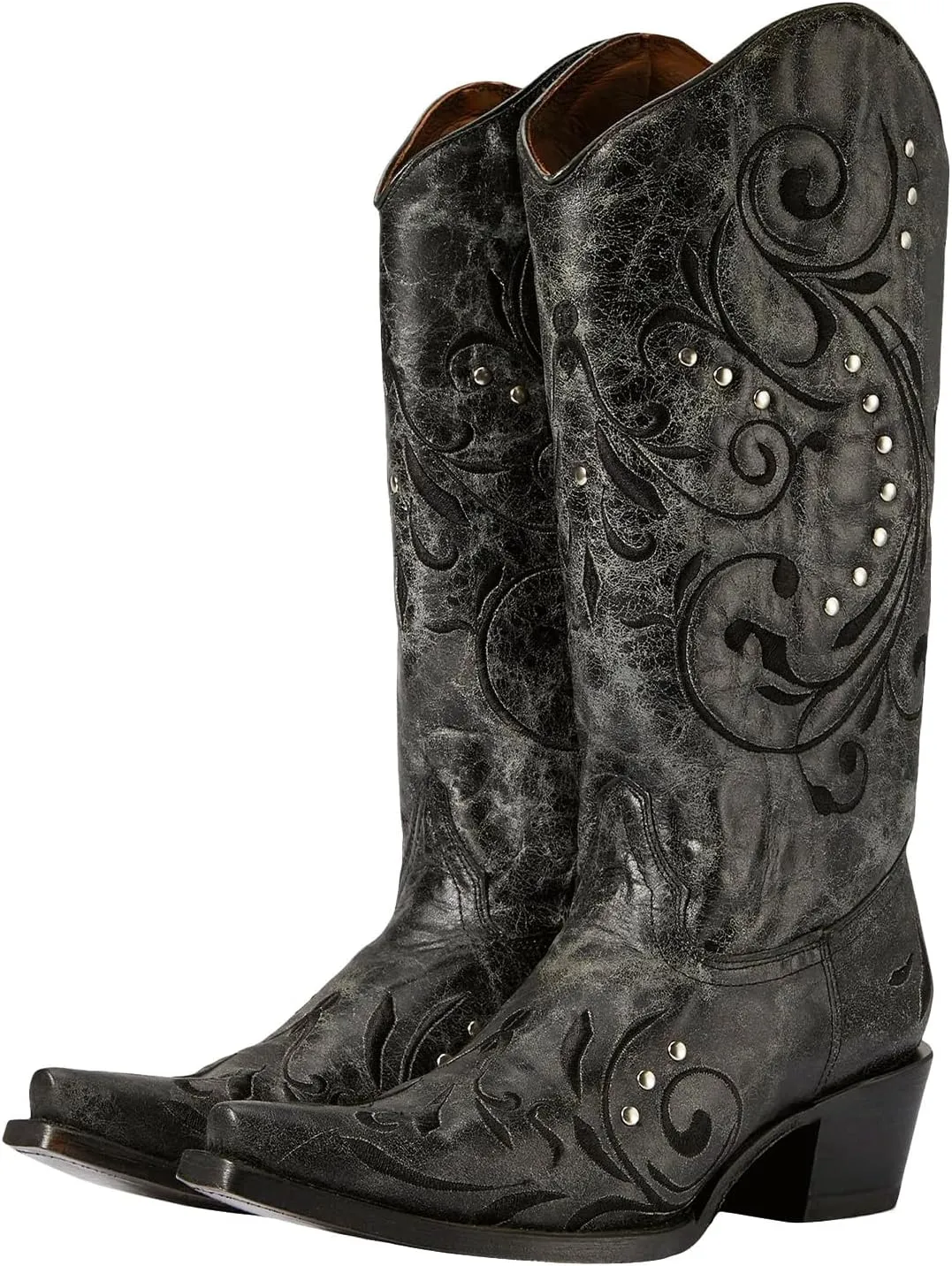 Corral Boots Women's Embroidery & Studs Western Boots | Snip Toe 13" Shaft Cowhide Leather Mid-Calf Cowboy Boots for Women
