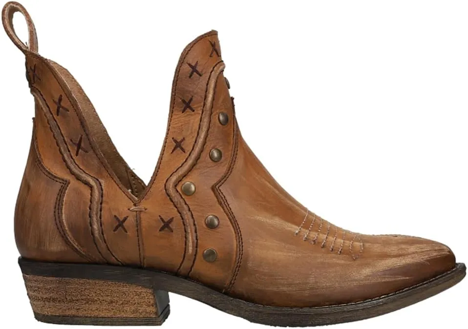Corral Boots Womens Studded Woven Pointed Toe Casual Boots Ankle Low Heel 1-2" - Brown