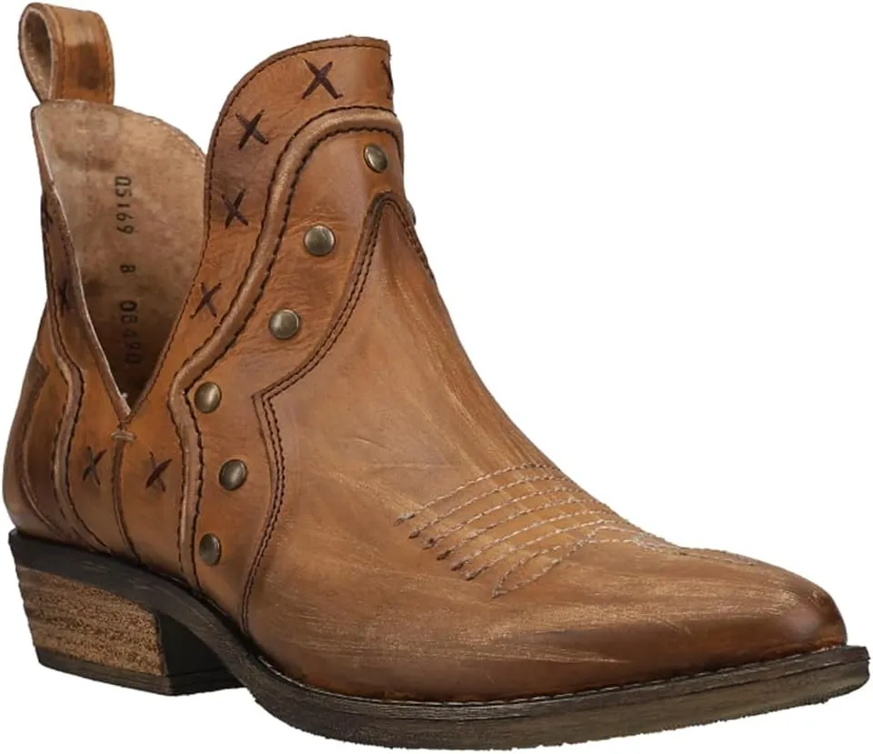 Corral Boots Womens Studded Woven Pointed Toe Casual Boots Ankle Low Heel 1-2" - Brown