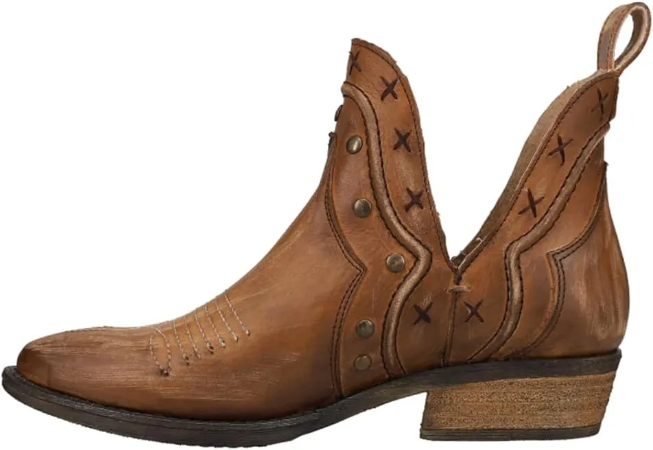 Corral Boots Womens Studded Woven Pointed Toe Casual Boots Ankle Low Heel 1-2" - Brown